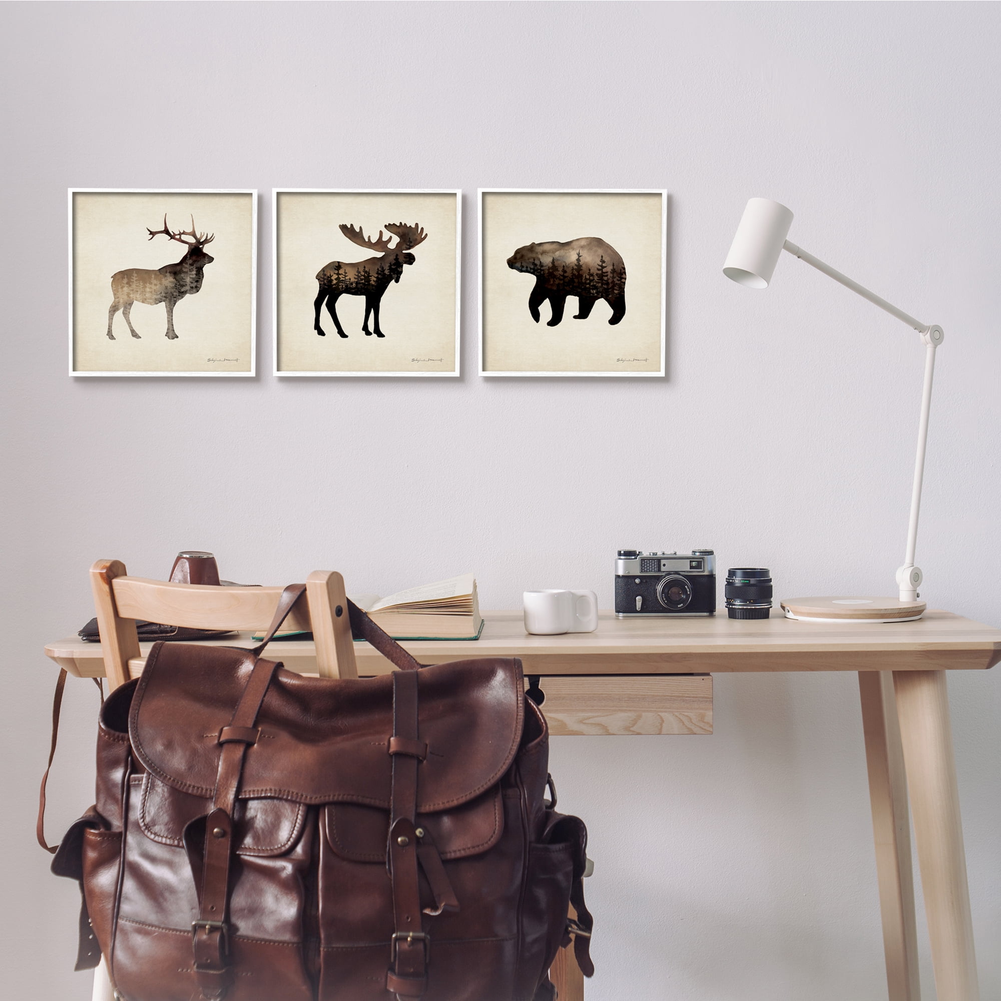 Stupell Industries Woodland Animal Silhouettes Rustic Forest Pine Tree Landscape Graphic Art White Framed Art Print Wall Art Set of 3, 12x12, by Stephanie Workman Marrott