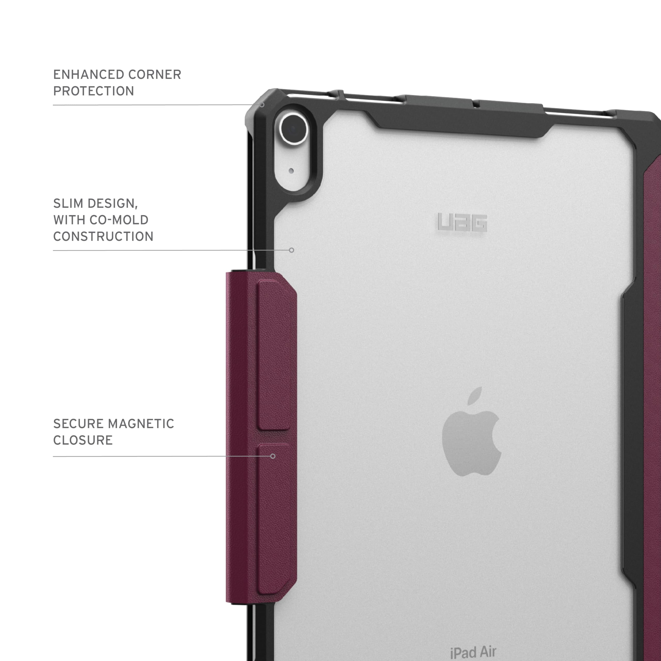 UAG iPad Air 11" Case (6th-8th Gen 2024-2026) M4/M3 - Rugged Adjustable Multi-Angle Stand Auto Sleep/Wake Folio Cover w/Pencil Holder, Essential Armor Bordeaux