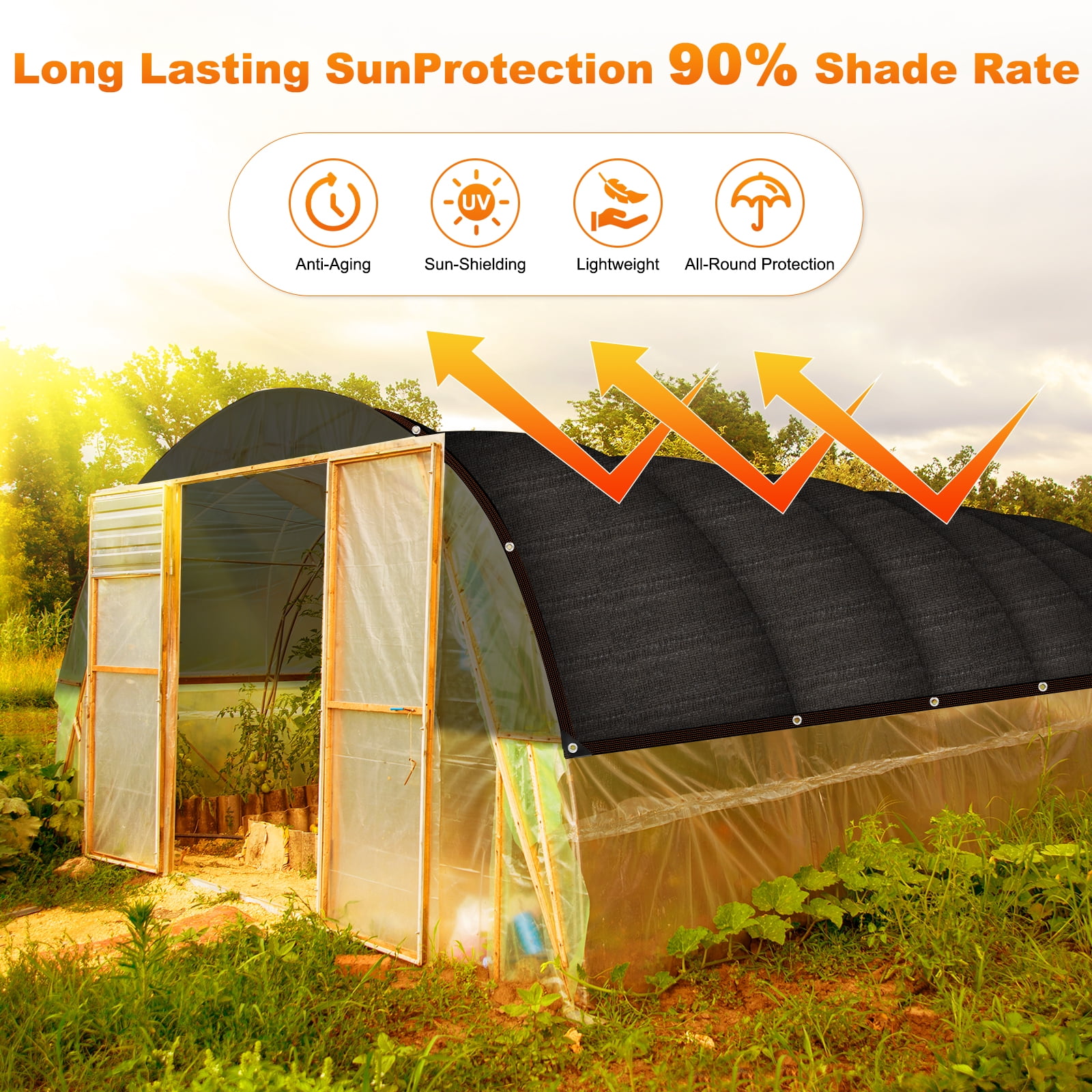 Uxcell 90% Sun Shade Cloth for Garden, HDPE 6.5x10 FT Sun Shade Net with Reinforced Grommets for Patio/Greenhouse [Black]