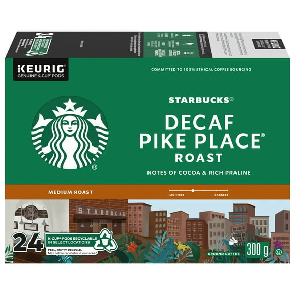 Pike Place Decaf Roast Medium Roast Ground Coffee K-Cup Pods Box, 300 g