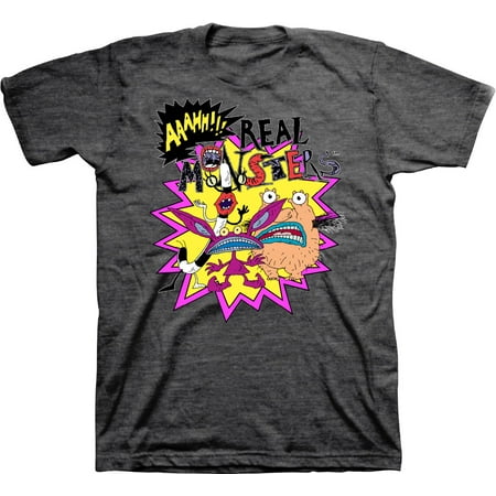 Mens Nickelodeon AAAHH REAL MONSTERS Shirt - Retro Nick Real Monsters tee - Classic Nick Graphic T-Shirt (Charcoal Heather, 3X-Large)
