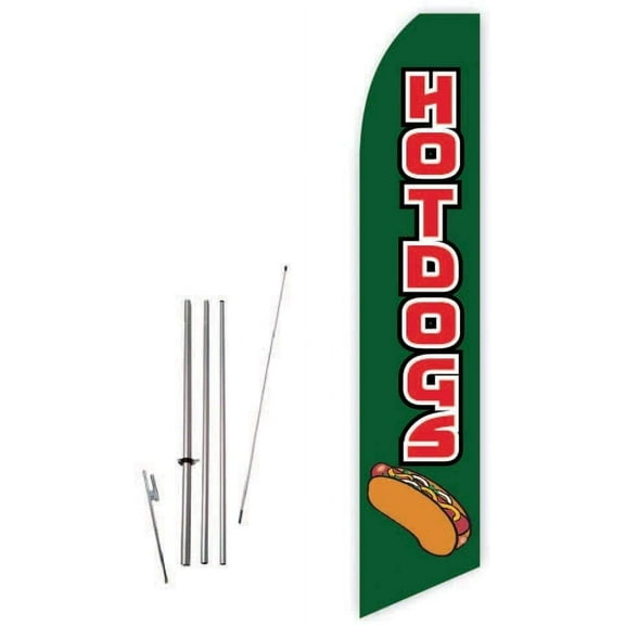 Hotdogs Green Super Novo Feather Flag - Complete with 15ft Pole Set and Ground Spike