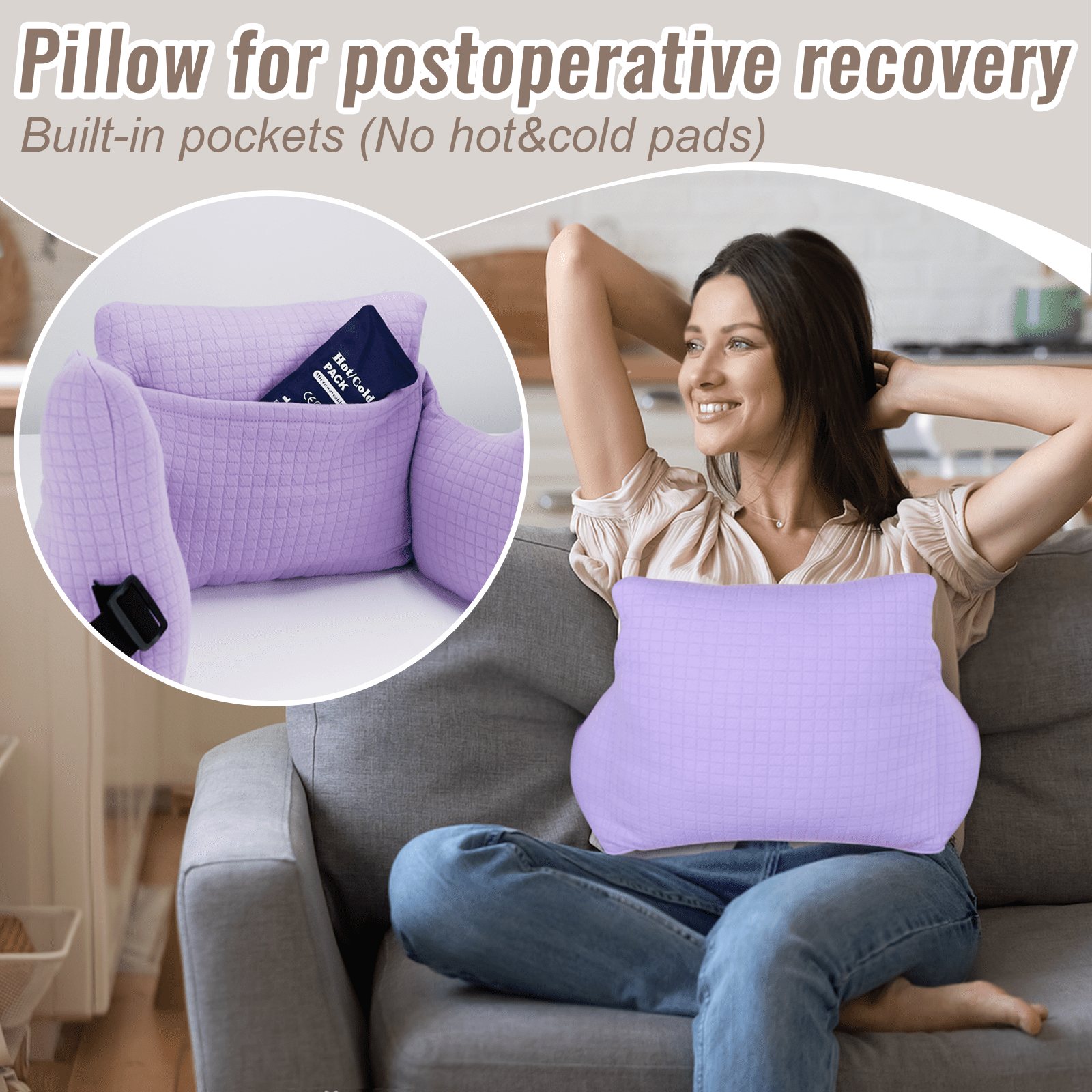 RoamReady Hysterectomy Recovery Pillow, Post Surgery Abdominal Cushion for C-Section Patients, Purple