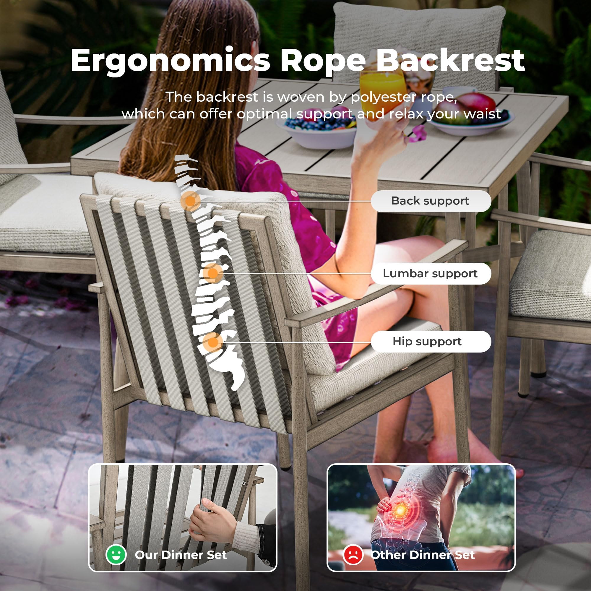 Aluminum Outdoor Dining Chairs Set of 2, Patio Dining Chairs with Cushion, Backrest and Armrest