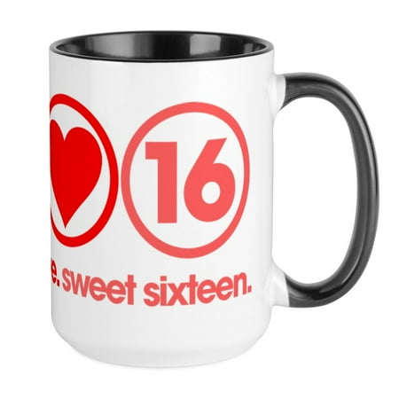 

CafePress - Peace Love Sweet Sixteen - 15 oz Ceramic Large Mug