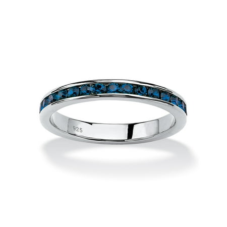 Sapphire Silver Eternity Bands - Round Birthstone Stackable Eternity Band in Sterling Silver - September- Simulated Sapphire