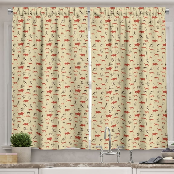 Ambesonne Deer Hunting Kitchen Curtains, Archery Bull, 55"x39", Beige Burnt Orange
