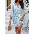 thumbnail image 2 of XCHQRTI Women's V Neck Wrap Mini Dress Floral Flowy Ruffle 3/4 Horn Sleeve Short Dress with Belt, 2 of 8
