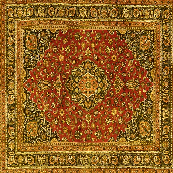Ahgly Company Indoor Square Medallion Yellow Traditional Area Rugs, 5' Square