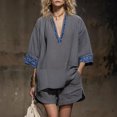 thumbnail image 7 of Delconic Women Bohemian Print V Neck Short Sleeve Top and Split Hem Shorts Two Piece Summer Set for Casual and Daily Wear Gray 2XL, 7 of 7
