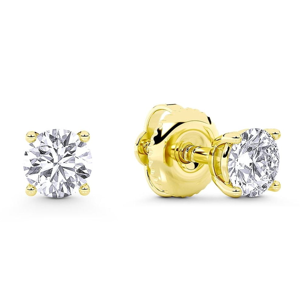 IGI Certified 0.50ct (F Color, VS Clarity) Lab Grown Diamond Round Brilliant Cut 4-Prong Basket Solitaire Stud Earrings in 14k Yellow Gold