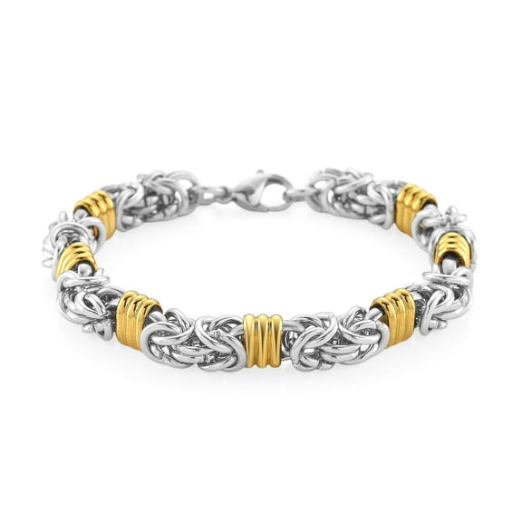 Fashionable TwoTone Byzantine Chain Bracelet in ION Plated Yellow Gold and Stainless Steel 8.00 In Christmas Gifts