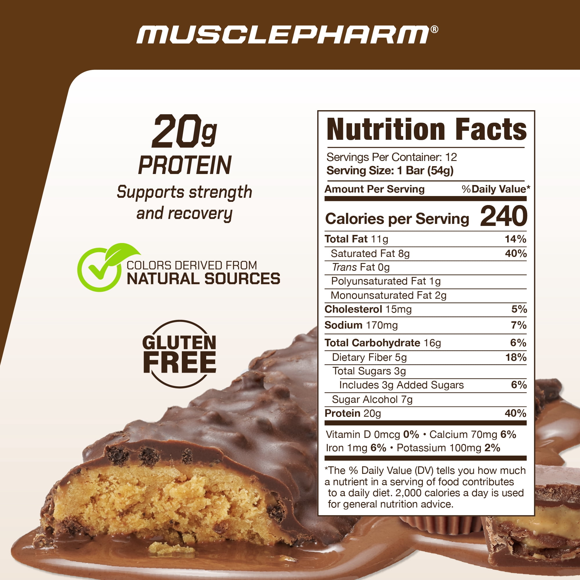 MusclePharm Combat Sport Bar, Chocolate Peanut Butter Cup, High Protein Bars, Combat Cravings, Fuel Performance & Meet Energy Demands, 20g Protein from Whey Protein, 5g Fiber, Gluten Free, 12 Bars