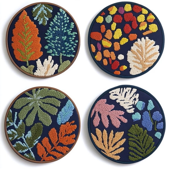 4 Set DIY Punch Needle Coaster Kits Pine Cone Leaves Easy for Beginners with Adhesive Felt Hoop Punch Needle Embroidery Starter Set with Pattern for Drink Cups Mat Home Decor-2