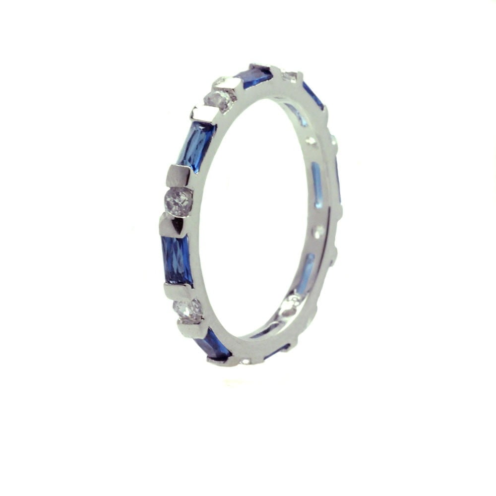All in Stock - Blue Baguette And Clear Round Cubic Zirconia Alternative