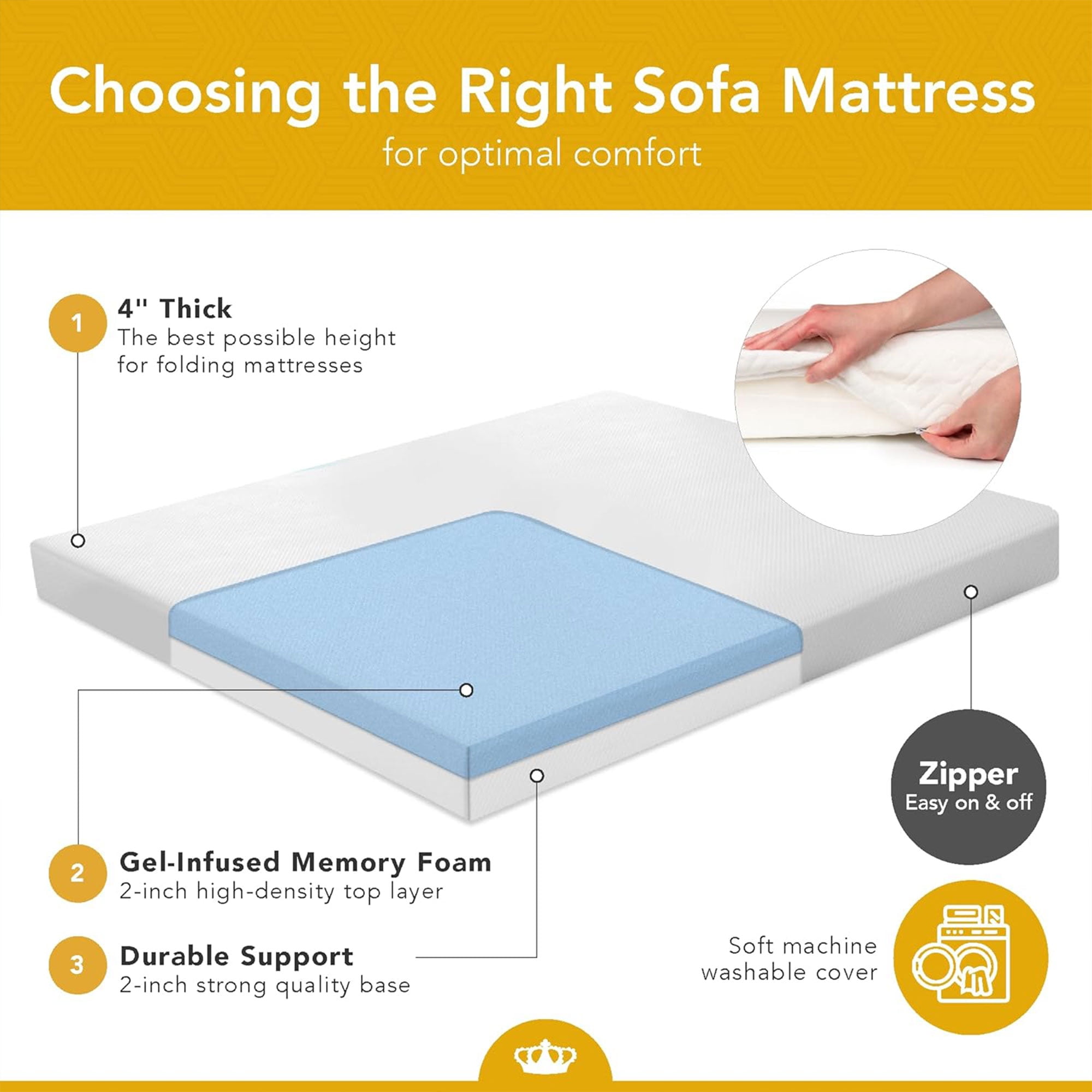 Dynasty Mattress 4" CoolBreeze Memory Foam Full for Convertible Sofa