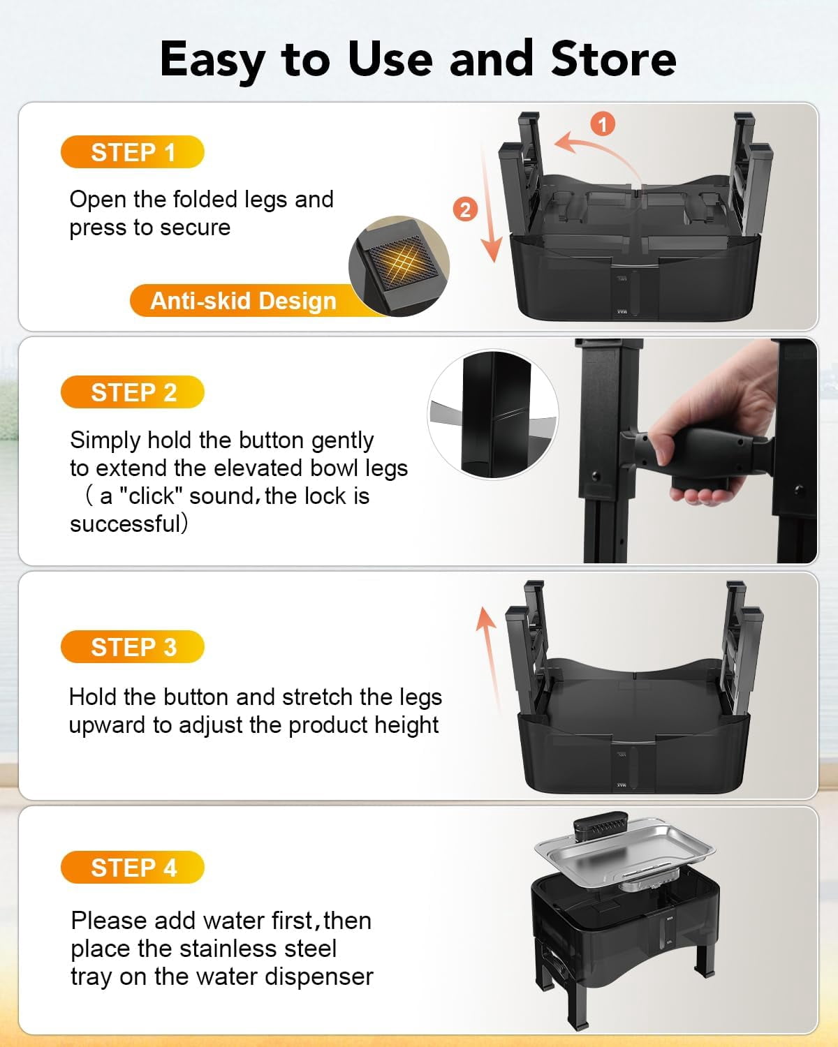 2.25-Gallon Elevated Dog Water Fountain, 4-Height Adjustable Pet Fountain for All Dog Sizes, 304 Stainless Steel Tray Indoor Cat Drinking Dispenser with Ultra-Quiet Pump & 2 Replacement Filters