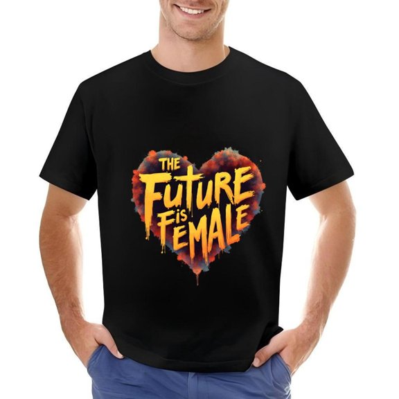 Men's Cotton Short Sleeve T-Shirt - " THE FUTURE IS FEMALE " Bold Dripping Text with Heart Splash Design in Vibrant Colors