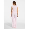 thumbnail image 2 of No Boundaries Pointelle Baby Tee and Pants Sleep Set, 2-Piece, Women's XXS-3X, 2 of 4