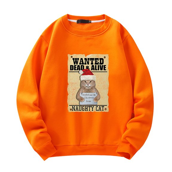 Fesfesfes Christmas Cat Print Mens Sweatshirt Fall And Winter Shirts Loose Pullover Tops Clearance