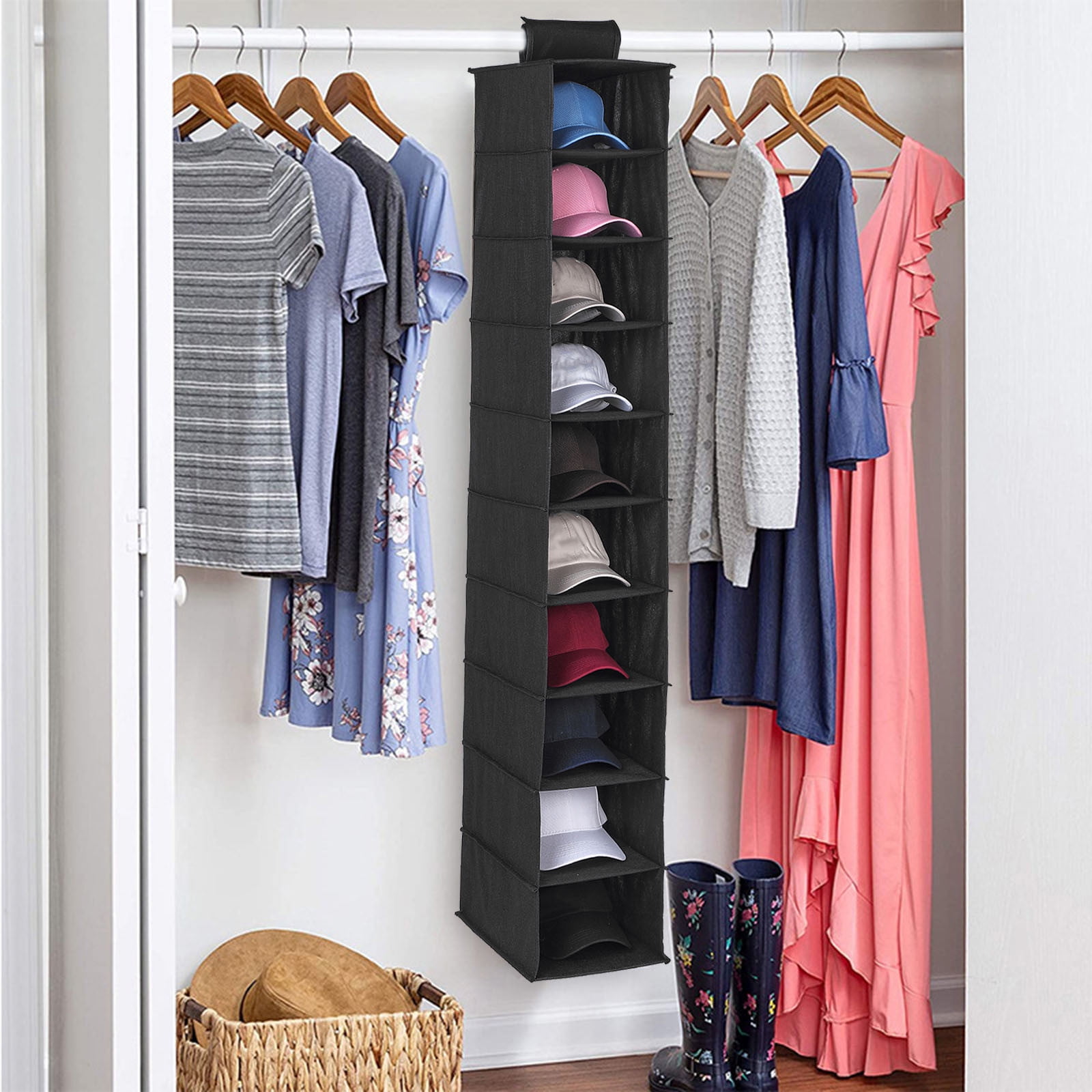 Vikakiooze Non Woven 10 Layer Hat Storage Hanging Bag Baseball Cap Storage Bag Shoe Storage Bag, Home Savings!