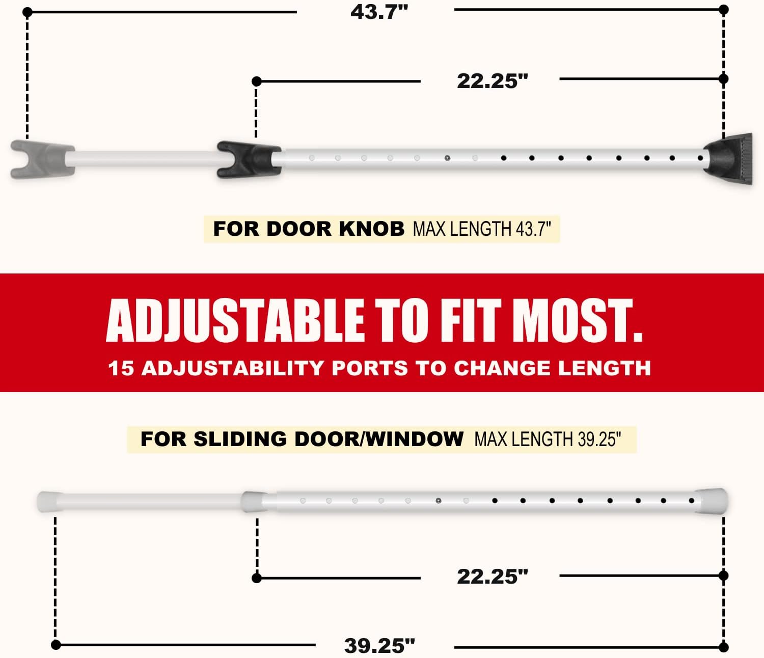 SecurityMan Adjustable Door and Patio Security Bar White photo 6
