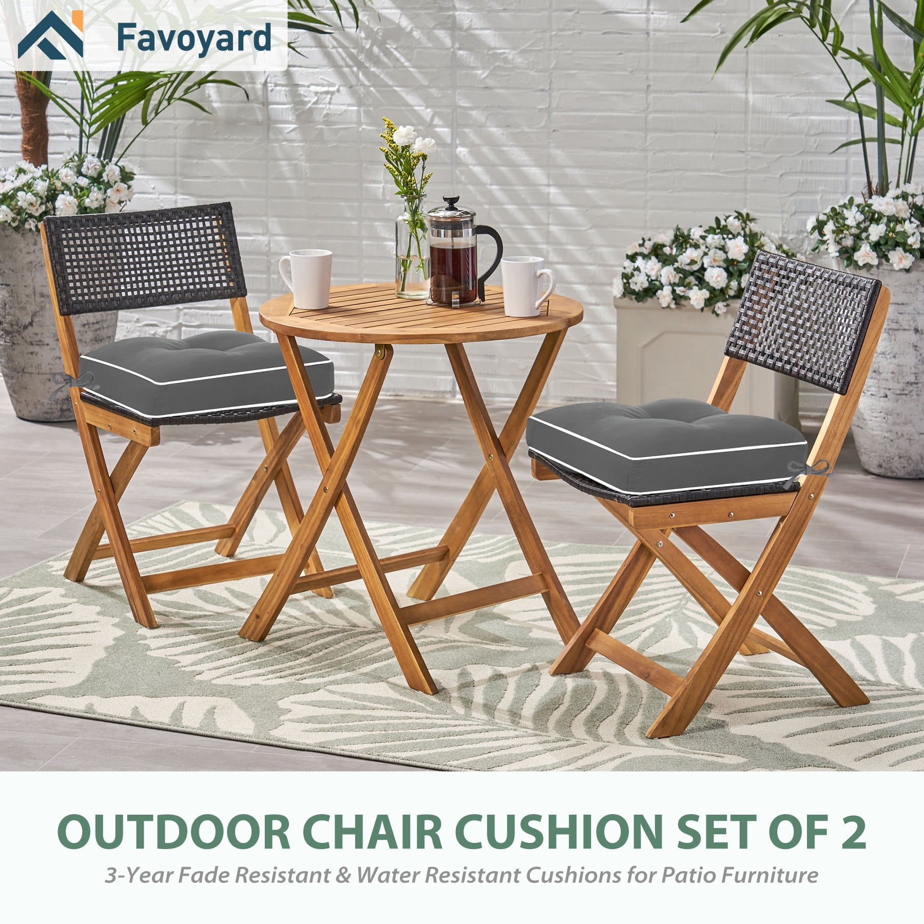 Favoyard Patio Chair Cushions, 3-Year Color Fastness Indoor/Outdoor Chairs Cushion for Seat Dining Rocking Wicker Chair Cushion with Tie Straps