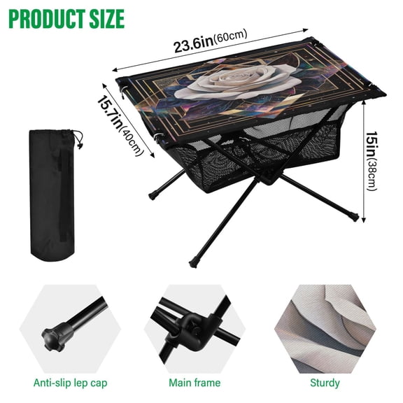 BZSMCE Camping Tables Simple Folding Table Rose Among Stars Pattern Size:23.6*15.7in