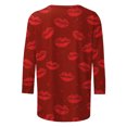 thumbnail image 3 of Guluxicc Valentine's Day Shirts for Women Casual Crewneck 3/4 Length Sleeve T Shirts Fashion Cute Graphic Print Pullover Tops, Red, 2XL, 3 of 4