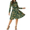 thumbnail image 2 of INSPIRE CHIC Women's Wear to Work Floral Contrast Collar Belt Long Sleeve Midi Dress S Green, 2 of 5