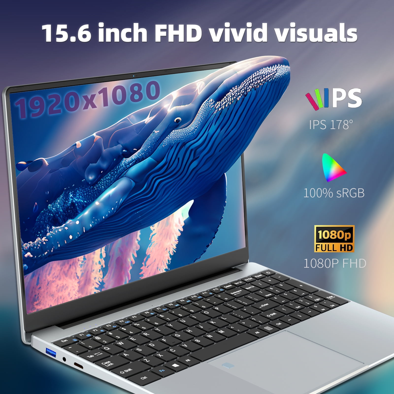 KUU 15.6" FHD Gaming Laptop, Intel N5095, 24GB RAM, 1TB SSD, Backlit Keyboard, Fingerprint Unlock, WiFi 5, for Gaming & Work