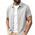 thumbnail image 2 of VgaVtl Short Sleeve Collared Shirt Men Summer Button up Solid Color Tops for Men Minimalist Leisure Cardigan, 2 of 8