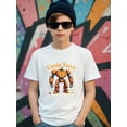 thumbnail image 2 of Boys Halloween Pumpkin Robot Graphic T-Shirt, Black Casual Style Halloween Shirts With Robot and Pumpkin, Girls/Boys Fall Clothes, Round Neck Short Sleeve T-Shirt, 2 of 7
