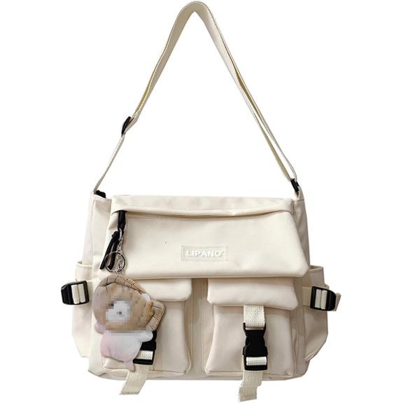 Sunyuer Kawaii Multi Pocket Canvas Messenger Bag, Waterproof Nylon Crossbody Shoulder Bag, Casual Large Capacity School Tote Bag for Travel Daily Use