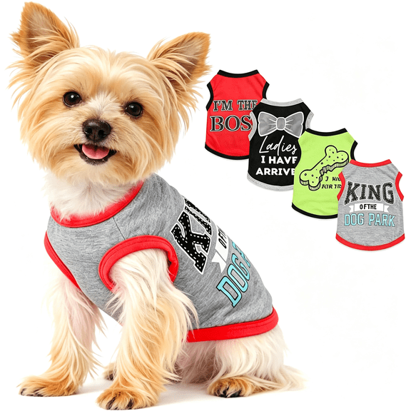 GASTROPOD 4 Pieces Dog Clothes for Small Dogs Boy Dog Shirt Puppy Clothes for Chihuahua Yorkie Soft Cute Pattern Pet Cat Clothing Black Grey Red Green Xxs~M (Xxsmall)