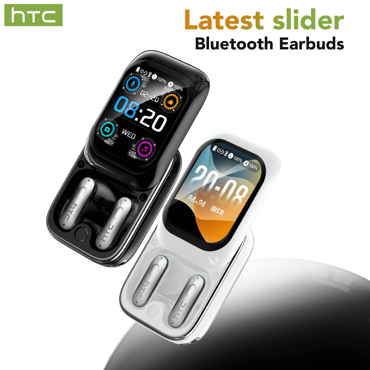HTC NE48 AI Translation Wireless Earbuds with Smart Touch Screen Case, Bluetooth 6.0 Noise Cancelling, 130+ Languages, IPX5 Waterproof, White