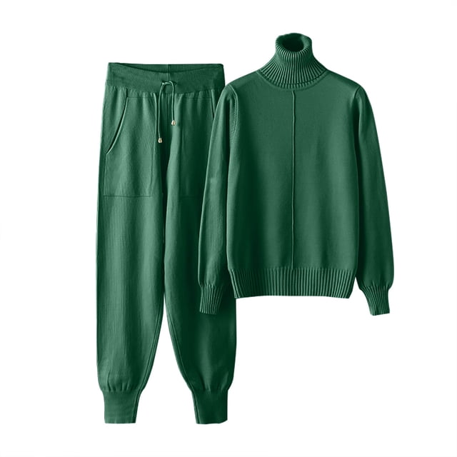 Besolor Ensembles de Pulls pour Femmes 2 Pcs Col Roulé Manches Longues Tricot Hauts et Pantalons Ensemble Survêtement