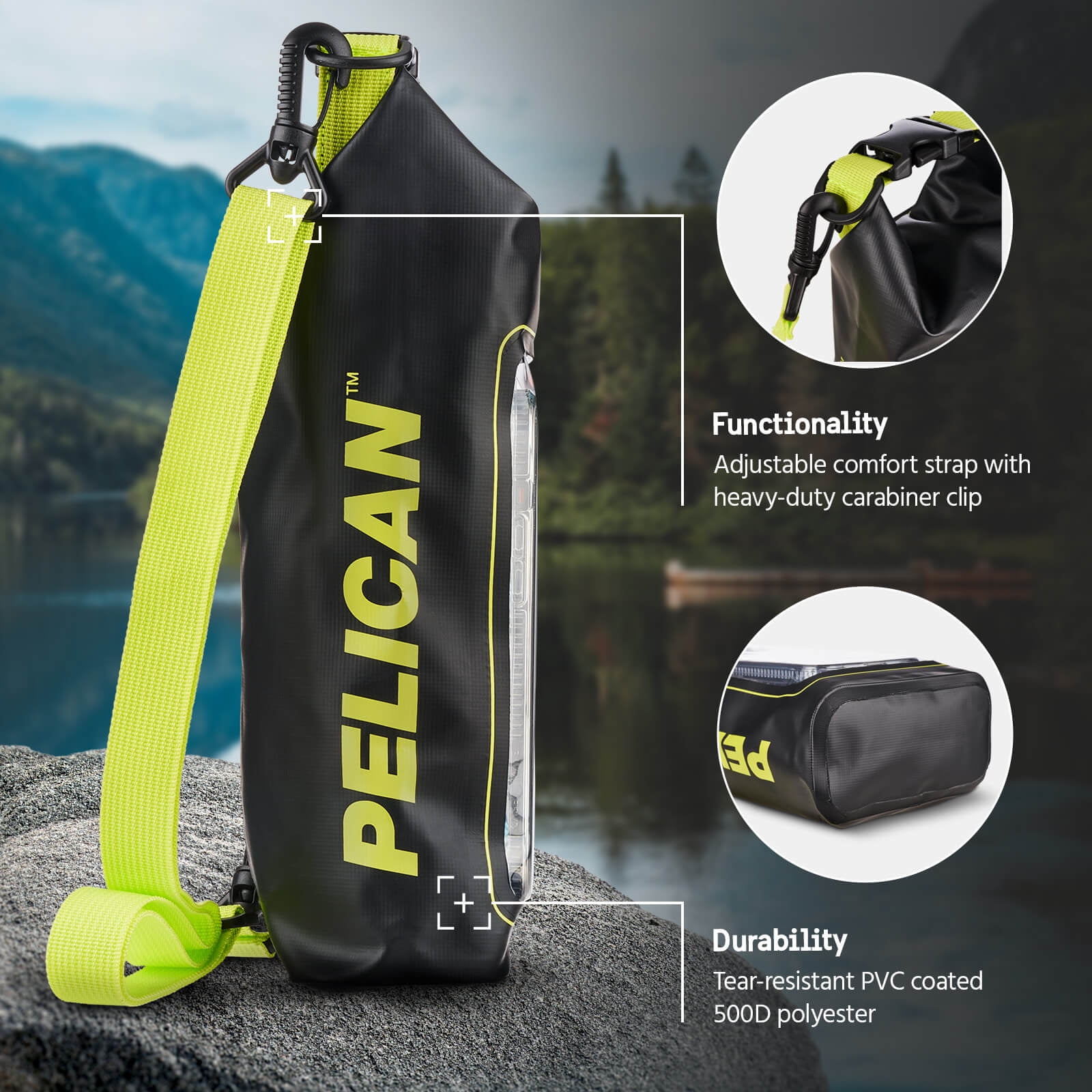 Pelican Marine Water Resistant Dry Bag 2 Liter Black and HiVis Yellow