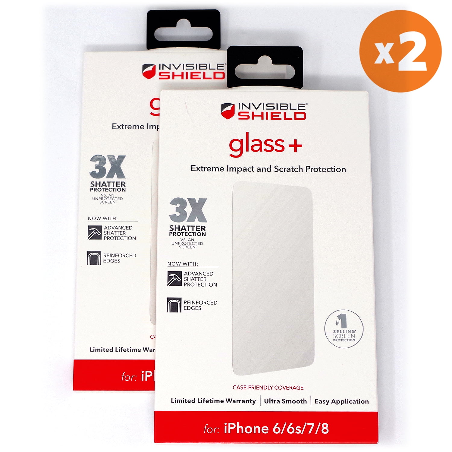 2Pack ZAGG Glass+ Tempered Screen Protector for iPhone 8, iPhone 7