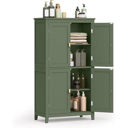 Bathroom Floor Storage Cabinet, Bathroom Storage Unit, Freestanding Cabinet with 4 Doors, Adjustable Shelves, 11.8 x 23.6 x 43.3 Inches, Forest Green