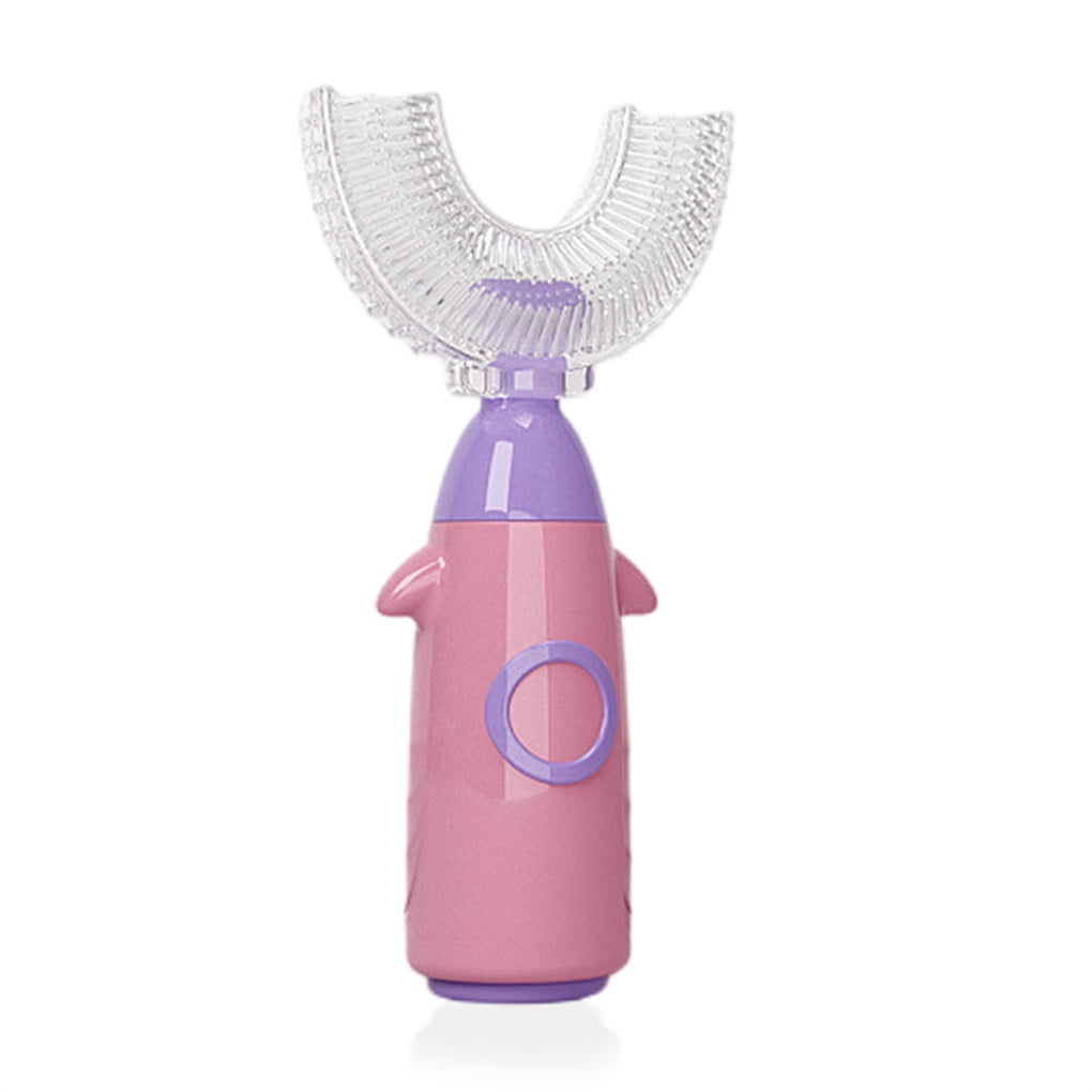 TureClos PP Toothbrush Portable U Shape Safe Cute Hand Type Colorful Manual Boys Girls Tooth Brush Indoor Home Toilet Teeth Cleaning Tool 1-8 Age Pink