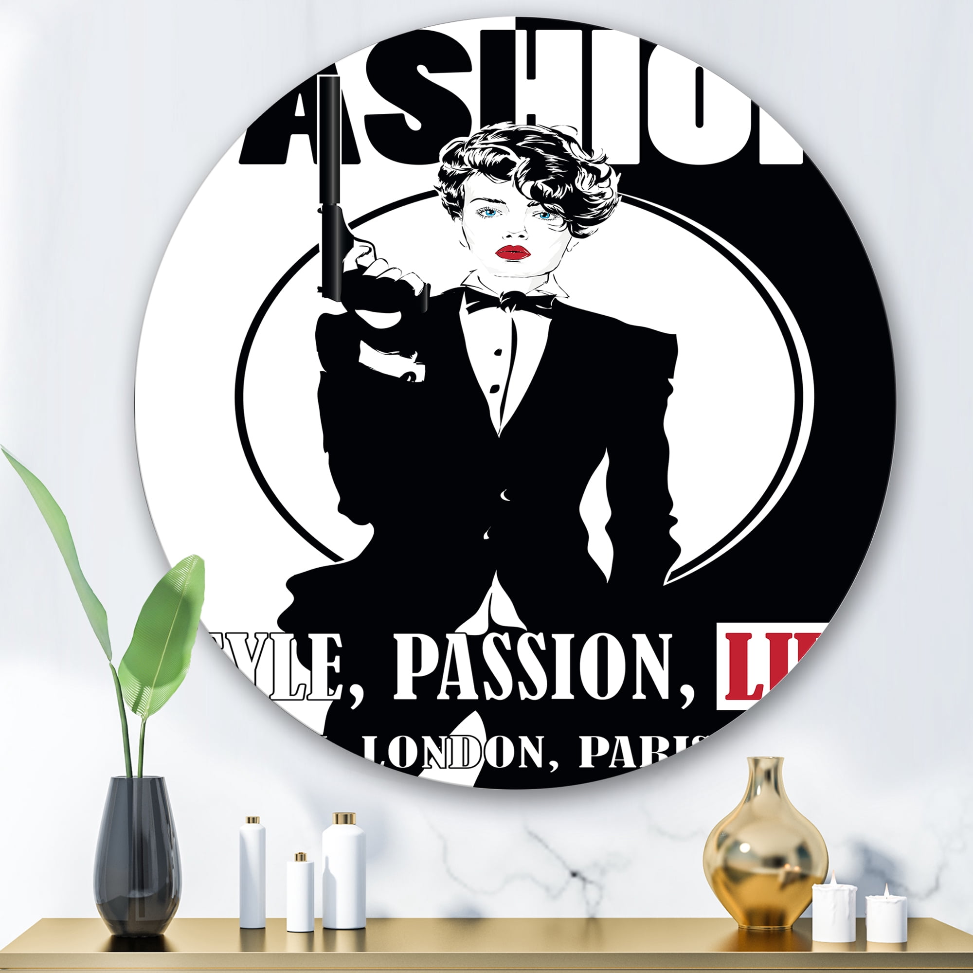 Designart 'Style Passion Life Fashion Woman II' Vintage Circle Metal Wall Art 36x36 - Disc of 36