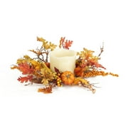 Pack of 3 Autumn Oak Leaf with Pumpkin Decorative Wreath Candle Holder Rings 19"