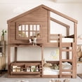 thumbnail image 6 of Harper & Bright Designs Twin Size House Bunk Bed with Bookshelf and Window, Twin over Twin Floor Bunk Bed Frame with Safety Fence and Ladder for Boys and Girls, Natural, 6 of 16