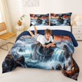 thumbnail image 3 of Feelyou Waterfall Dragon Animal Queen Comforter Set for Men Women Kids, Sky Sunset Mountain Bedding Comforter Set, Grey Orange, Blue Reversible, 3 Pieces, 3 of 6