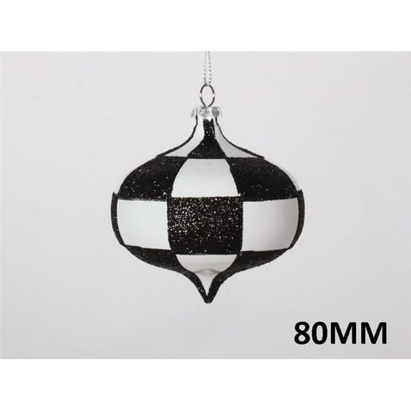 4 Pack of White and Black Checkered Onion Ornaments with Glitter Enhancements