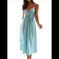 thumbnail image 3 of Vestido de Verano con Cuello en V para Mujer, A Rayas, Estilo Bohemio, para Playa, con Tirantes Finos y Lazo en la Espalda. Verde M, 3 of 10