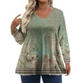 thumbnail image 2 of TQWQT Plus Size T Shirts for Women Loose Cute Shirt Long Sleeve V Neck Floral Graphic T-Shirt Fall Casual Tunics Blouses Green XL, 2 of 6