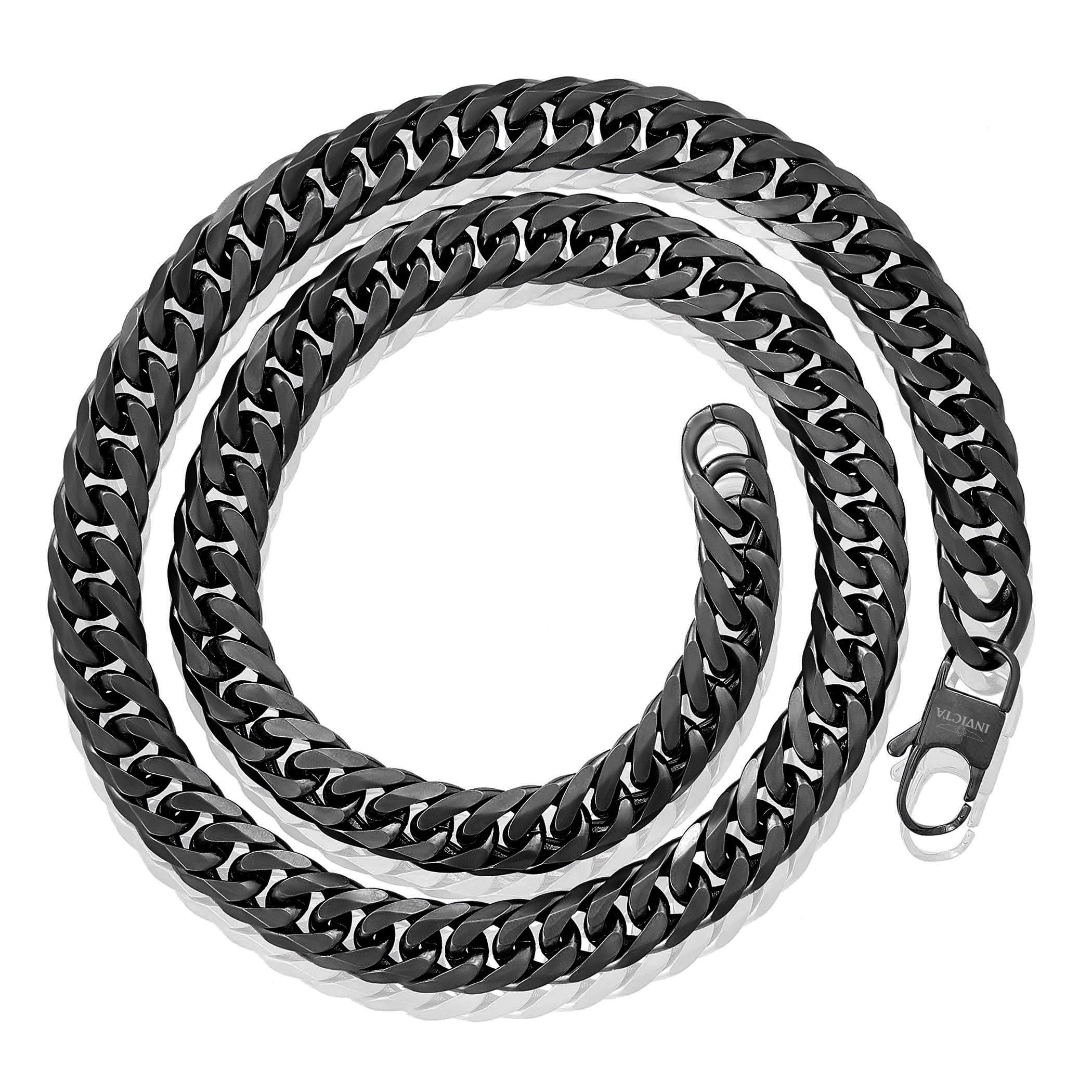 Invicta Jewelry Men's Double Curb Chain Black Bracelet and Necklace Set