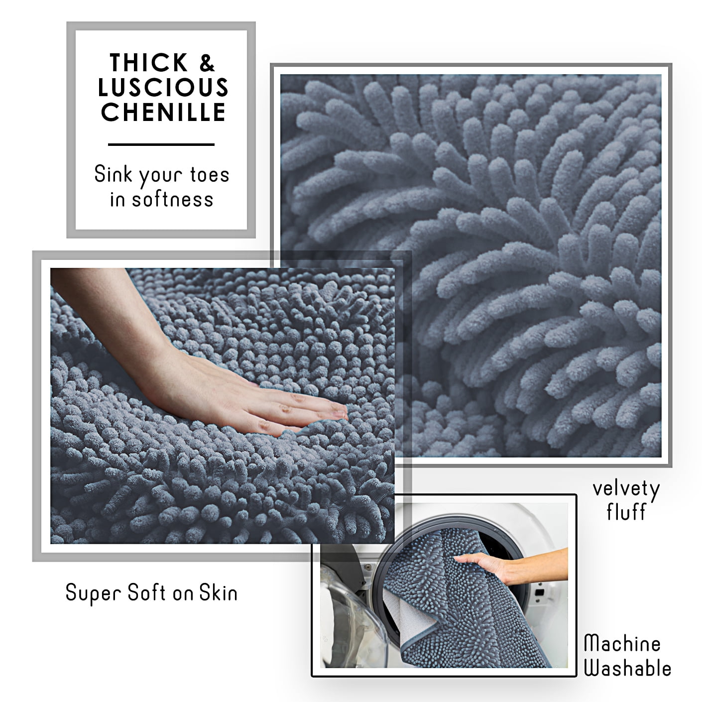 Lammaloe Chenille Bathroom Rugs Non Slip Bath Mat, 24×36 Ultra Absorbent, Bath Mats for Bathroom, Navy